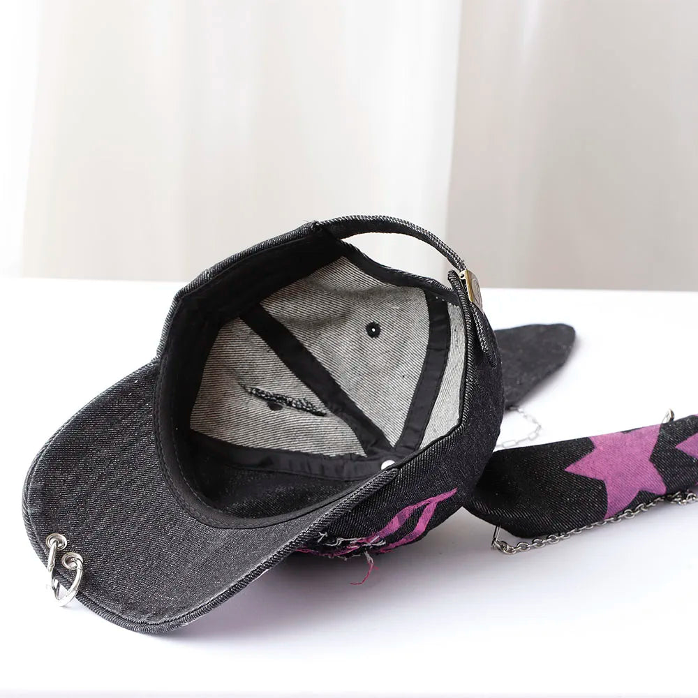 new fashion Girl New Jeans Long Rabbit Ears Cowboy Baseball Hat Wash Graffiti Hip Hop Cap Women Men Party Team Baseball Cap