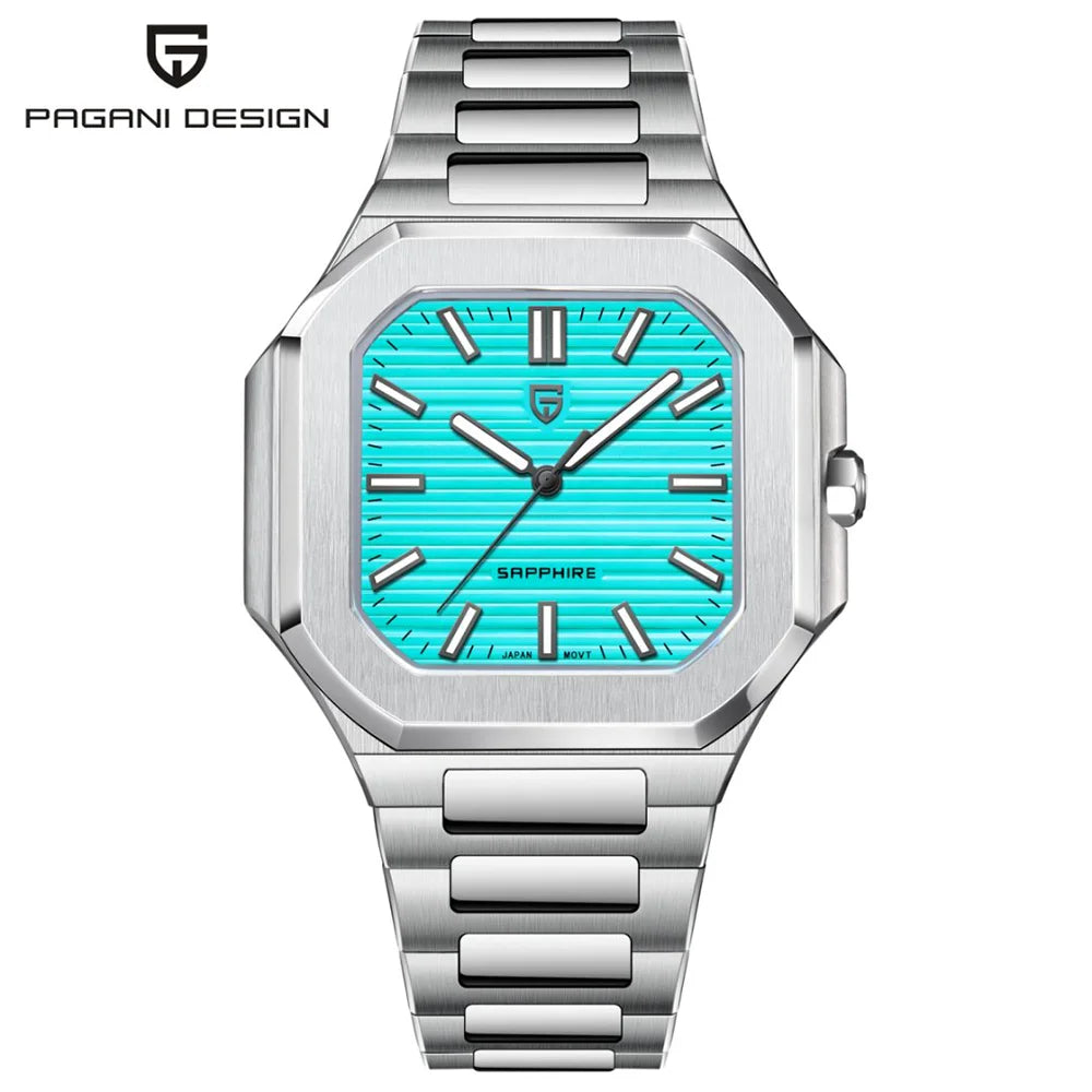 Reloj cuadrado de cuarzo para hombre PAGANI DESIGN New V2, marca de lujo premium, deportivo, resistente al agua, de zafiro y acero inoxidable