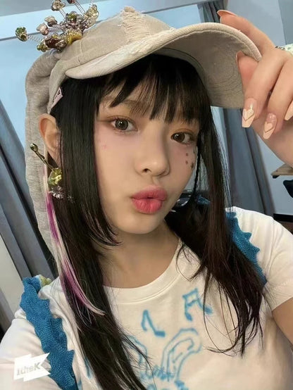 New MinJi Haerin OMG Stage Long Rabbit Ear Hat Y2K Style Denim Blue Baseball Cap Fashion Hip-Pop Cap Couple Birthday Gifts