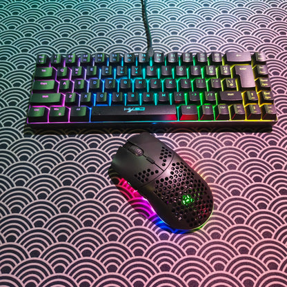 Conjunto gaming portátil HXSJ 60% RGB de teclado y ratón: teclado de membrana con cable de 68 teclas y ratón inalámbrico ligero de 3 modos para PC y Mac