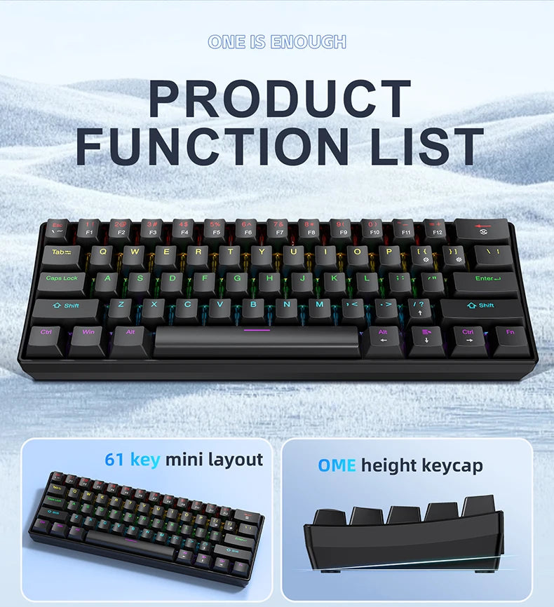 61 Keys RGB Mechanical Keyboard Wired K61 Mini Keyboard 60% Portable Black, White, Red/Blue Switch for Gaming/Work