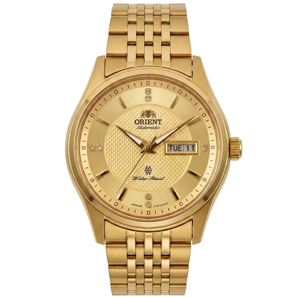 Mechanische Automatikuhr für Herren von Orient mit Doppelkalender (Datum und Wochentag), Kristallindexen und Edelstahlarmband – Armbanduhr im Business-Stil