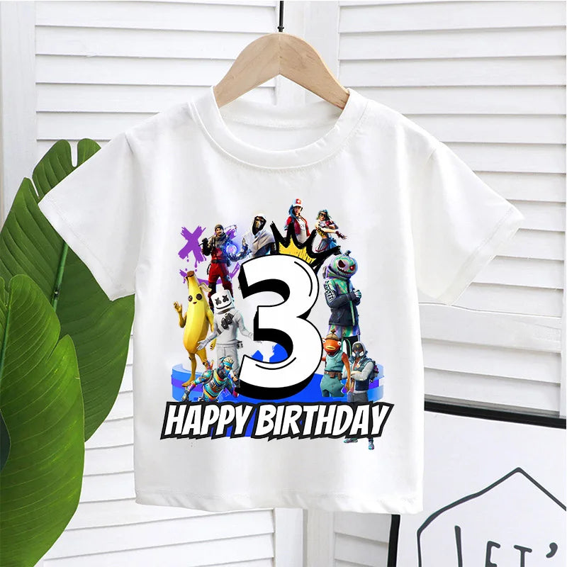 Fortnite Children’s Birthday Number T-Shirt Girls Boys Summer Clothes Baby Cotton Tee Shirts Party Short Sleeve Tops Toddler Gift