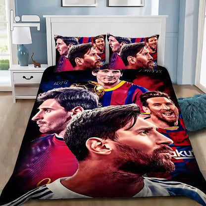 Set de ropa de cama Football Star M-messis con funda nórdica y funda de almohada para adulto, niño y niña, decoración de dormitorio infantil, tamaño individual, doble y grande