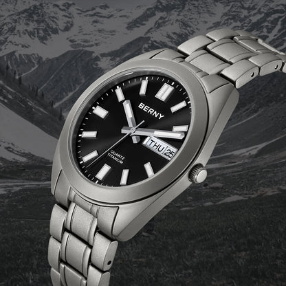 BERNY Titanium Watch for Men Super Light Weight Wristwatch Super Luminous Sapphire 10ATM Waterproof Sport Field Quartz Watches