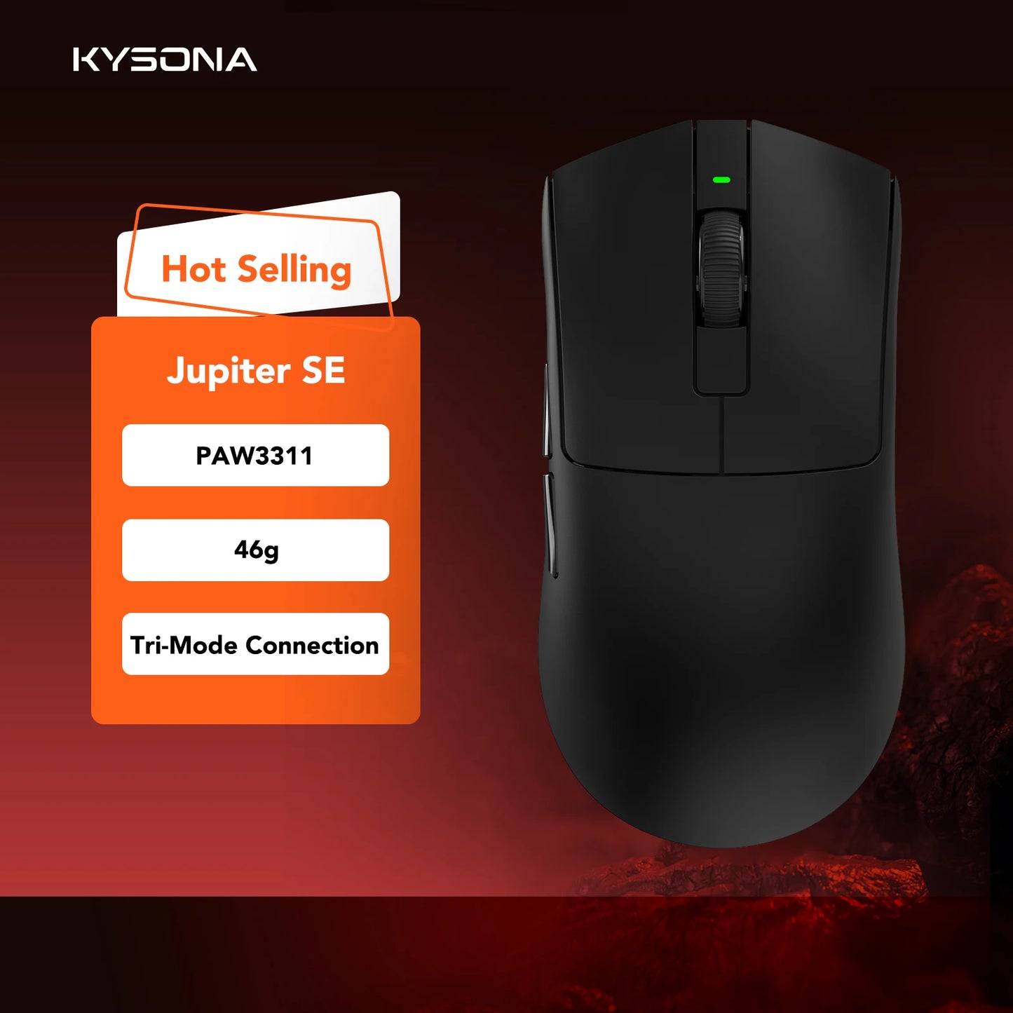 Ratón gaming KYSONA serie Jupiter con cable e inalámbrico, 8Khz, sensor PAW3950, Bluetooth, 46g, recargable, controlador web para PC y portátil