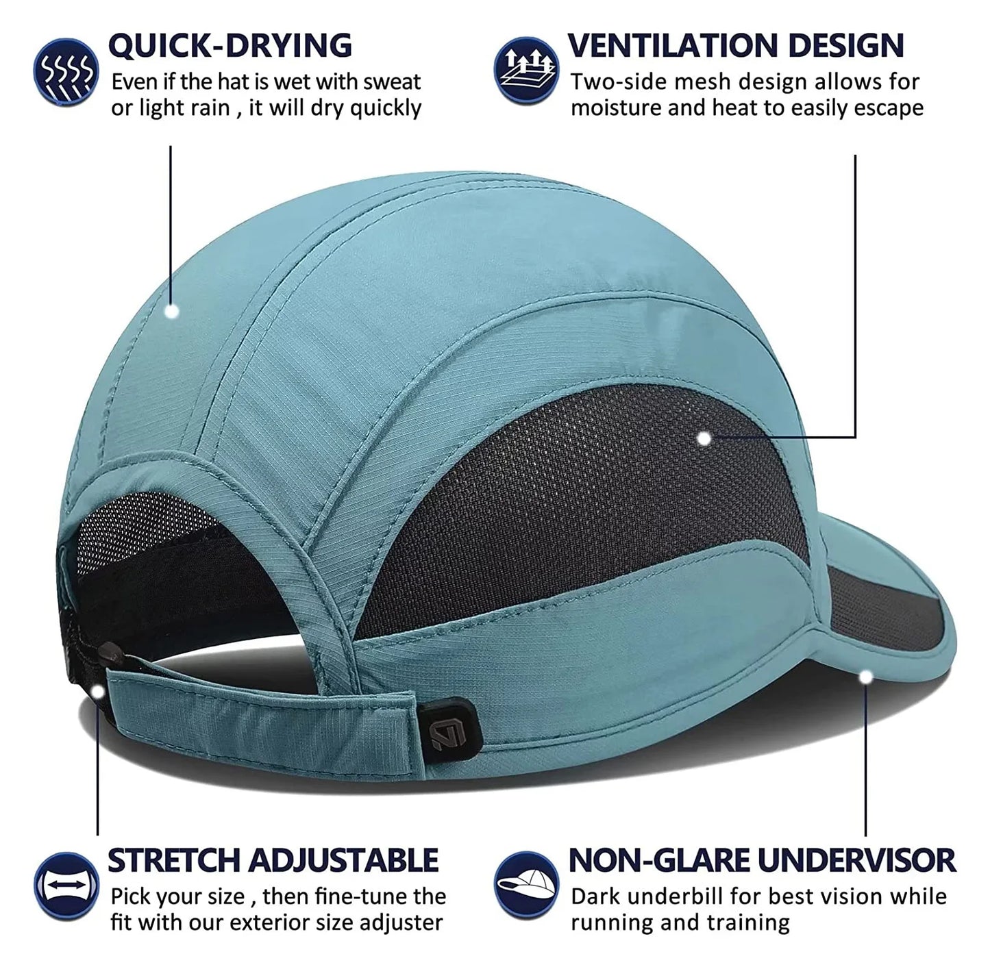 GADIEMKENSD Unisex Quick Dry Sports Cap - Running, Hiking, Golf - Sun Protective Outdoor Cap (Gorra Running, Boné Corrida）