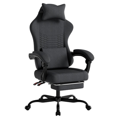 Gaming Chair Fabric Office Chair, Massage Gaming Chair with Headrest, Ergonomic Racing Gaming Seat with Footrest, for Relaxing