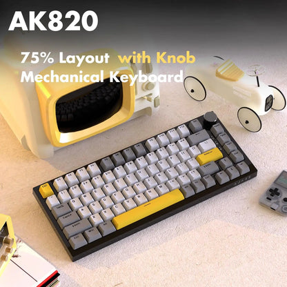 Tastiera meccanica cablata AJAZZ AK820 75%: hot‑swappable, retroilluminazione RGB/bianca/azzurro ghiaccio, controllo con manopola del volume | Per ufficio e gaming