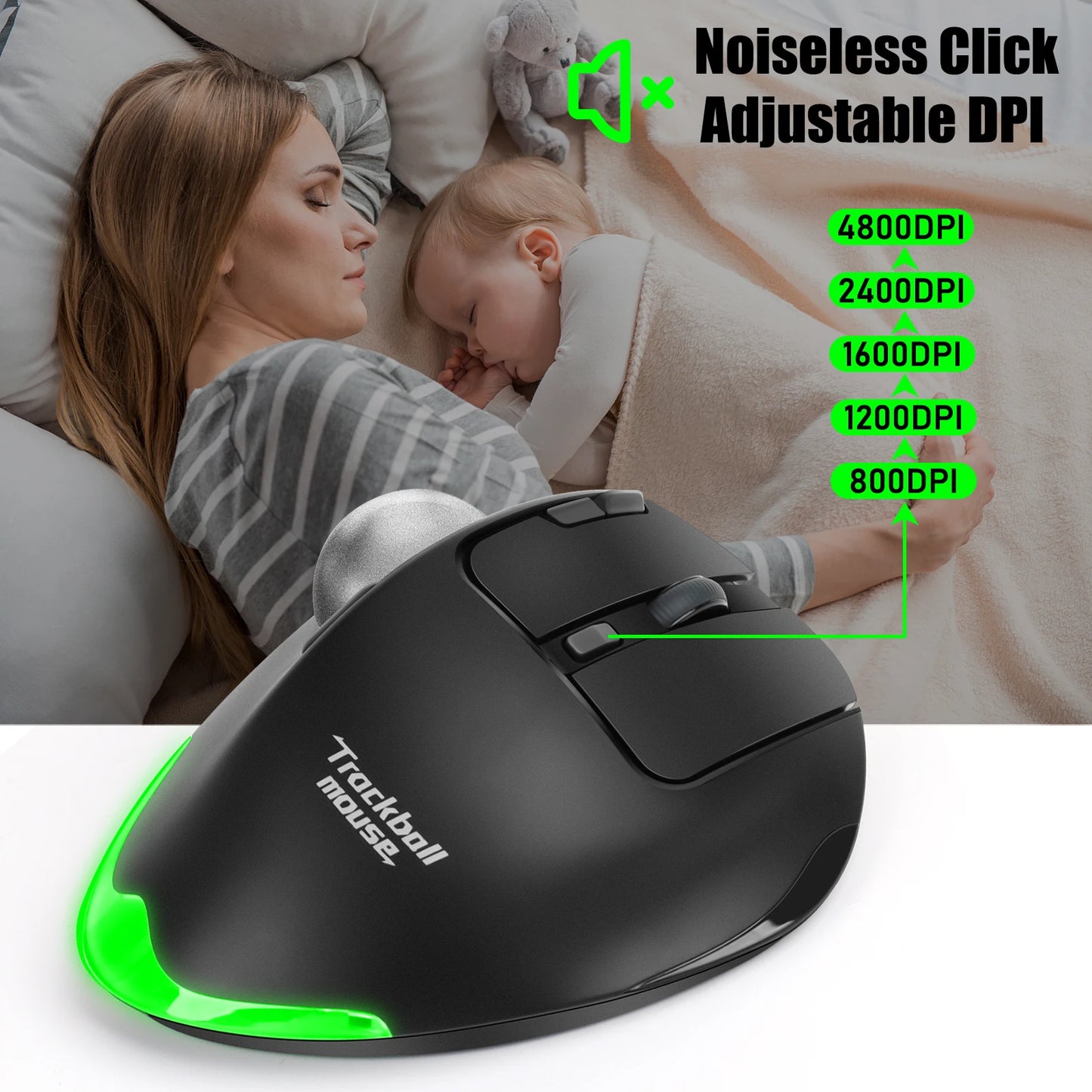 Lefon F33 Bluetooth Ergonomic Trackball Mouse, Rechargeable Wireless Trackball Mouse with Bluetooth & 2.4G, 4800 DPI Ergonomic Rollerball Mouse for PC, Office & Drawing