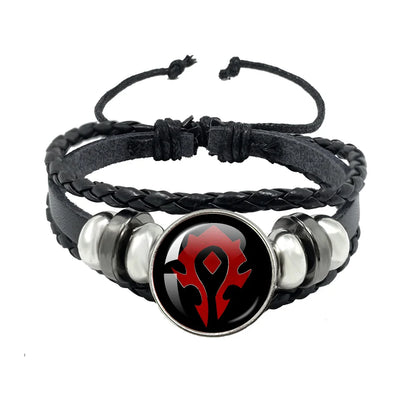 Classic Games World Of Warcraft Hearthstone Glass Leather Rope Bracelet For WOW Alliance and Horde Combatant Gift