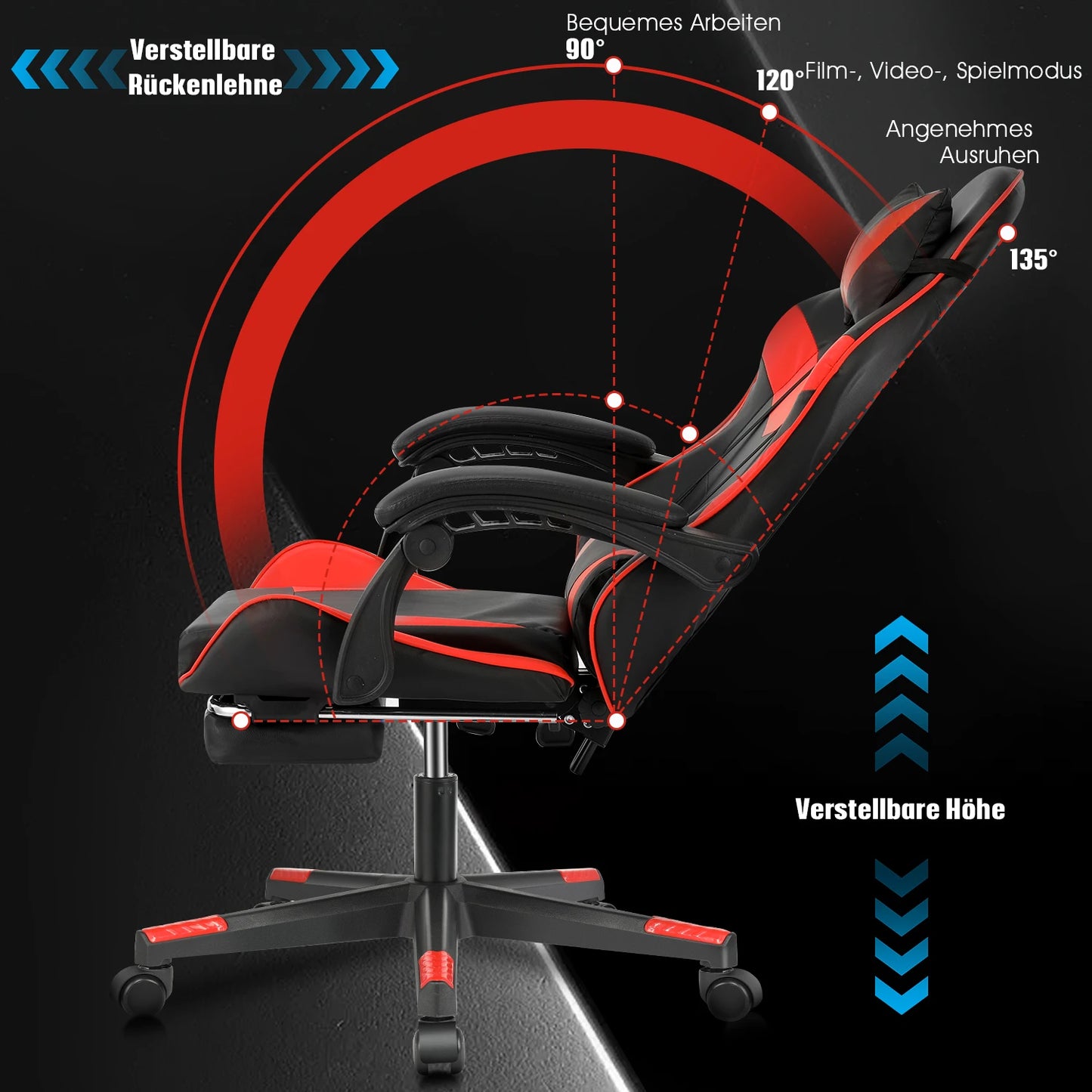 Ergonomic Gaming Chair with Massage Function, Height Adjustable Office Chair Computer Chair with Armrests Headrests, up to 150KG