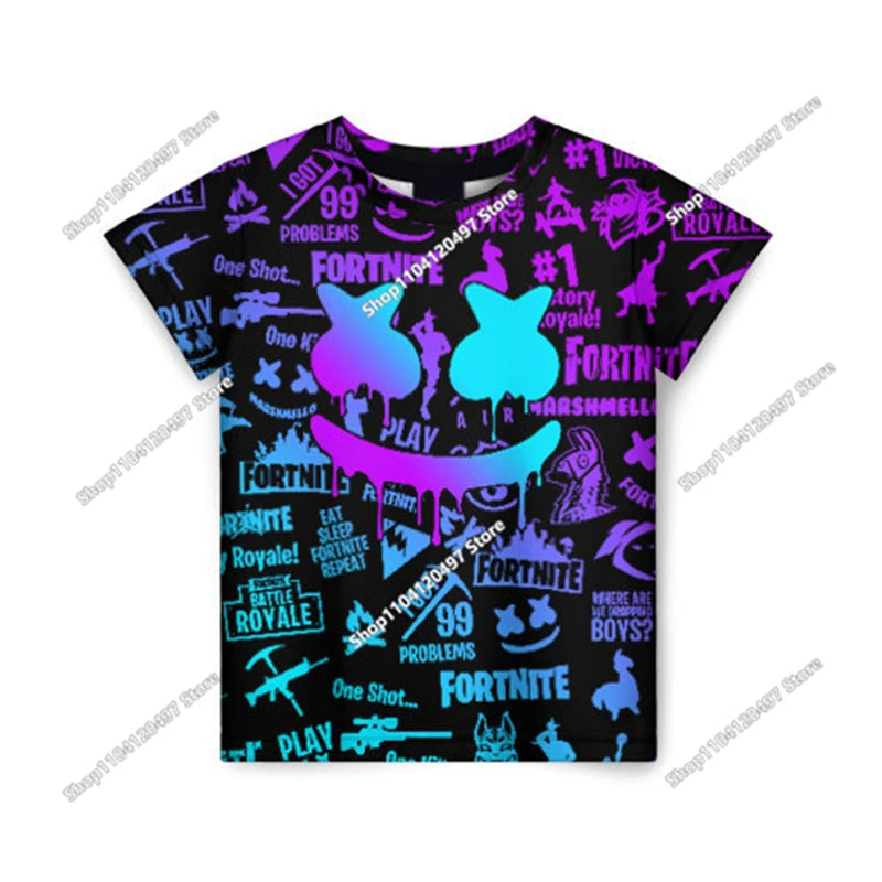 T-shirt Fortnite Victory Hero para Criança, Rapaz e Rapariga, Battle Royale 3D, Manga Curta