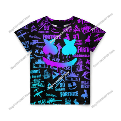 Zomer T-shirt voor kinderen, Battle Royale Fortnite Heldenoverwinning 3D, voor jongens en meisjes, babykleding