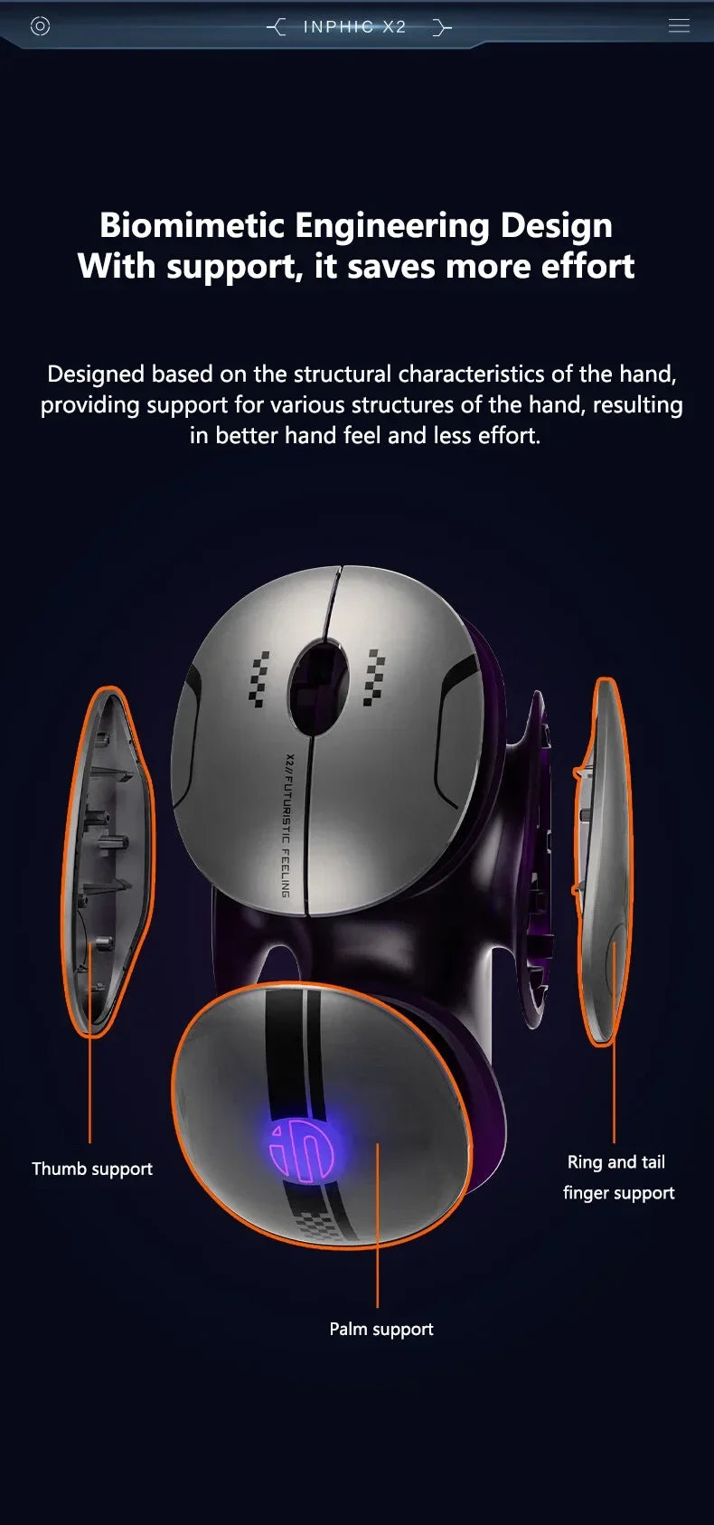 Ratón inalámbrico Bluetooth Inphic X2 trimodo de metal, silencioso, recargable, con retroiluminación e-sports, para gaming, PC y portátiles, accesorio de regalo
