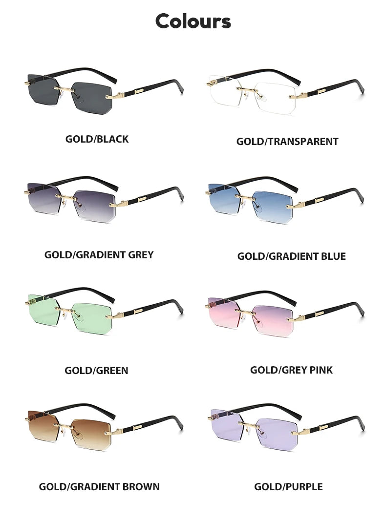 Trendy Rimless Sunglasses for Men Women Fashion Frameless Rectangle Sun Glasses Retro Shades Summer Traveling Eyewear UV400