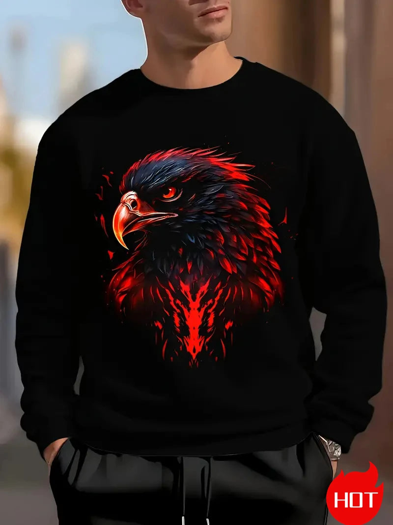 Herren-Sweatshirt mit Adler-Print, langärmelig, Streetwear, 3D-Tierdruck, Hip-Hop-Oberteil für Männer, Plus Size, Rundhals-Pullover