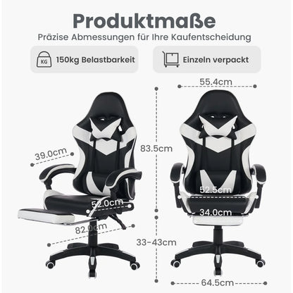 360° Swivel Ergonomic Racing Design Gaming Chair Leather High Back Office Chair Height Adjustable Task Chair, Black & White