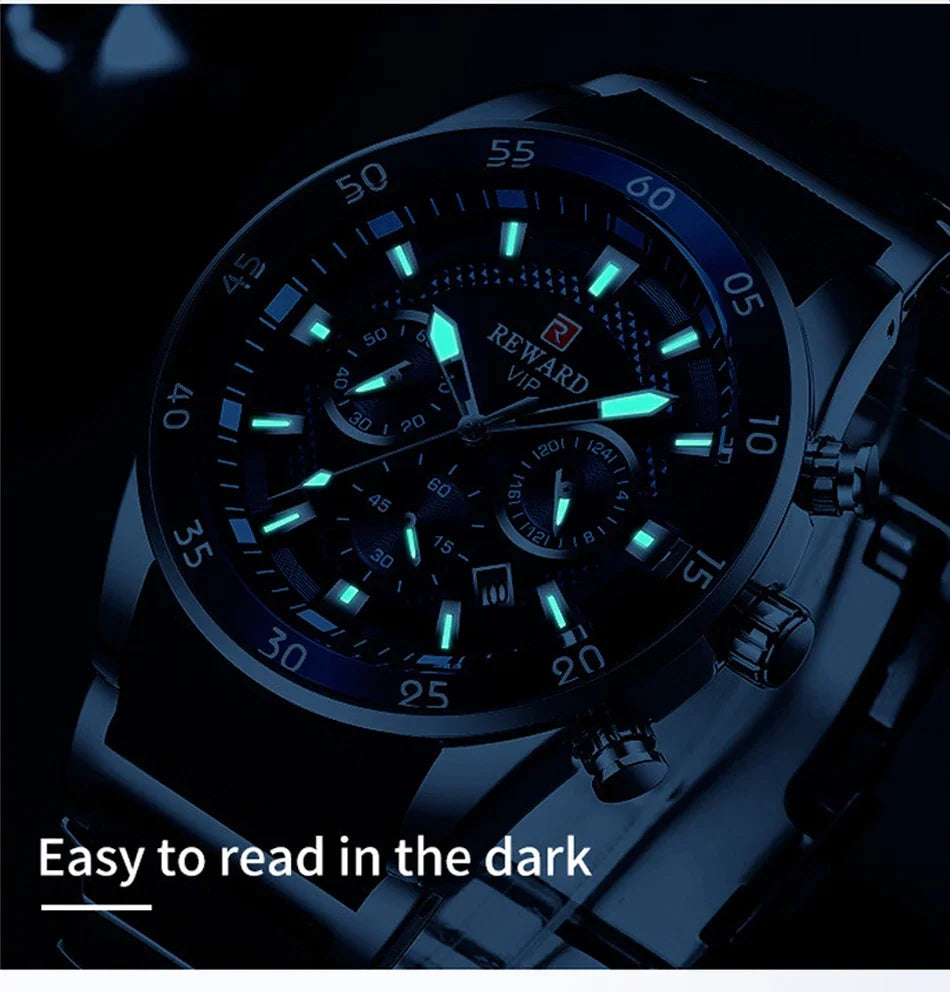 REWARD Relogios Masculino 81011M Sports Silicone Quartz Men's Watch Waterproof Calendar Chronograph Luminous Watches Men Часы