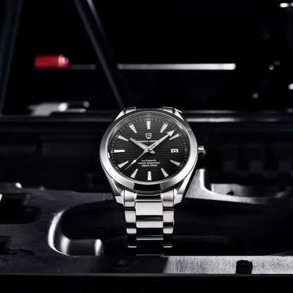 Luxusuhr für Herren von PAGANI DESIGN – Mechanisches Automatikmodell (Kaliber 8215), aus Edelstahl, wasserdicht, mit Datumsanzeige und leuchtenden Zeigern