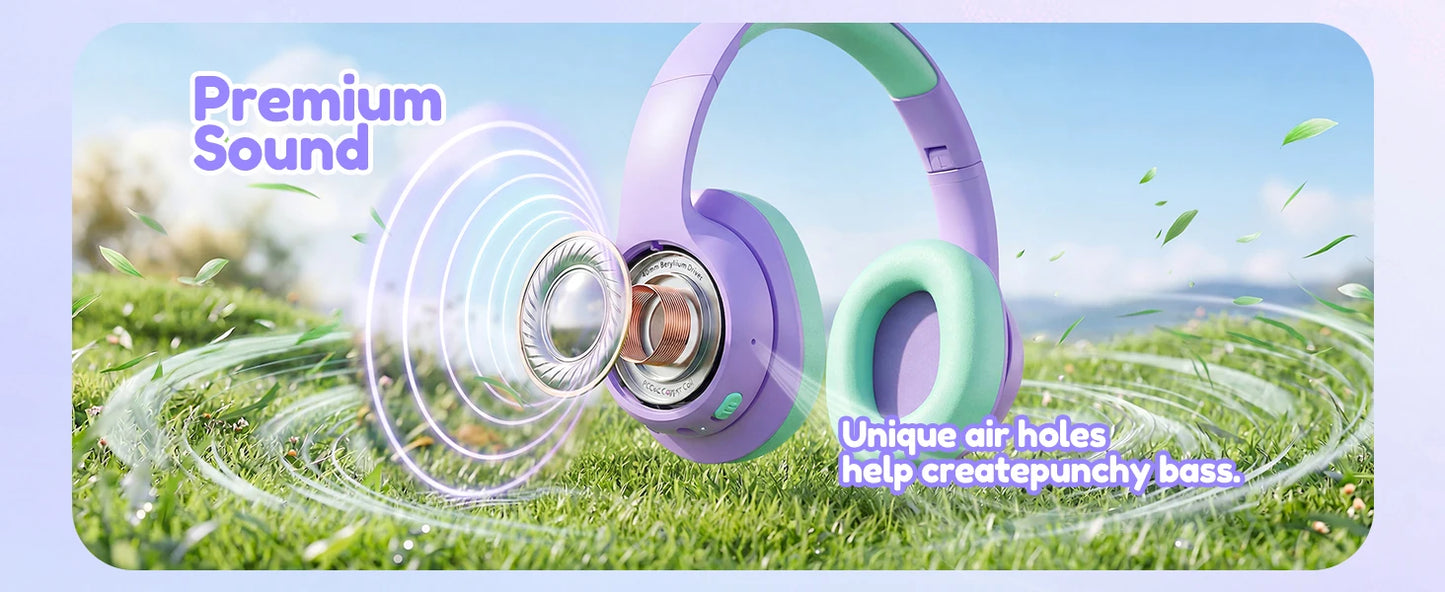Acer Kids Bluetooth 6.0 Headphones Over Ear Headsets with Mic 75H Playtime 85dBA Safe Volume USB C Fast Charging for IPad Tablet
