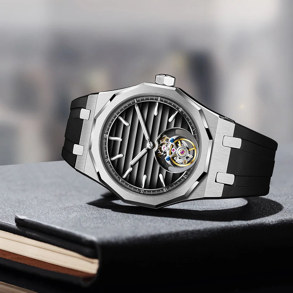 Raymondoya Men's Flying Tourbillon Movement Mechanical Automatic Luxury Watches Wristwatches Skeleton Watch Brand For Men Sapphire