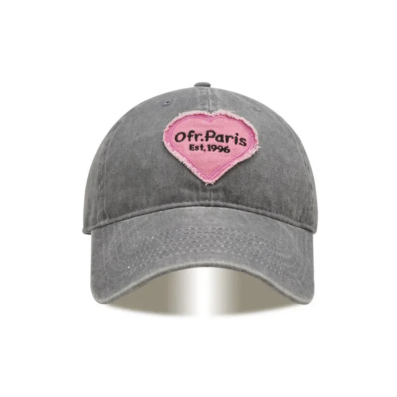 Heart Letter Embroidery Baseball Cap For Women Washed Cotton Snapback Sun Hat Spring Summer Ajdustable Girl Peaked Caps