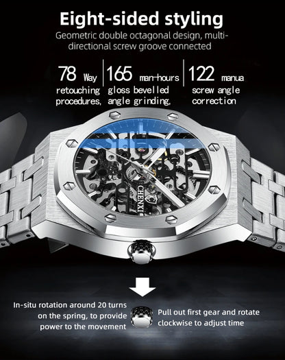 CHENXI Automatic Mens Watches Waterproof Business Stainless Steel Sport Mens Watches Top Brand Mechanical Tourbillon Wrist Watch