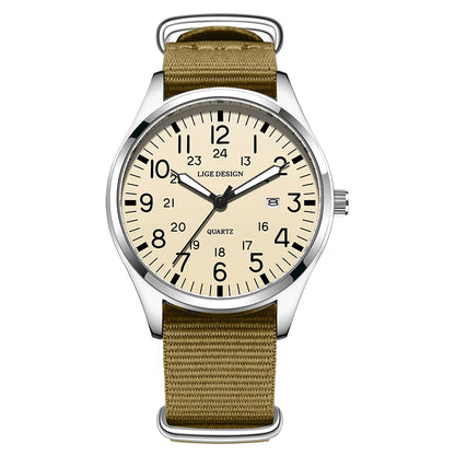LIGE Top Brand Luxury Men Quartz Watch Date Nylon Leather Waterproof Luminous Military Sports Watches For Men relogios masculino