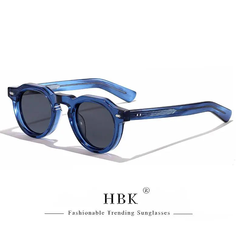HBK Vintage Simple Round Men Sunglasses Small Frame High-Quality Acetate Frame Sun Glasses Women Party Travel Outdoor Glasses