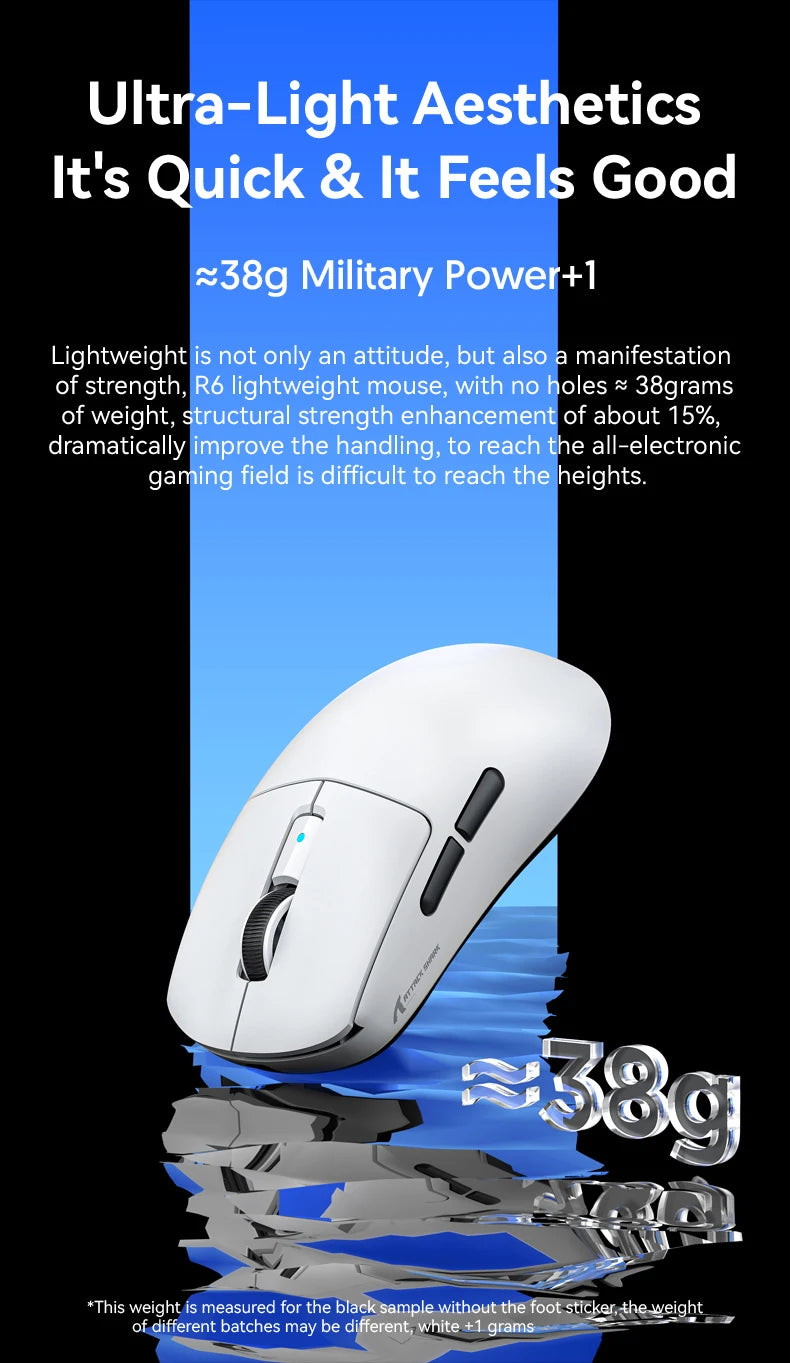 ATTACK SHARK R6 PAW3950MAX Wireless Gaming Mouse, 8Khz Polling, Ultralight 39g, Nordic 52840 MCU, Omron Optical Microswitches