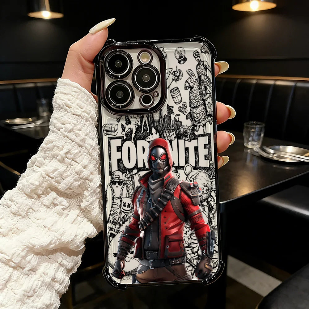Funda de teléfono FortniteS popular con acabado metalizado para iPhone 17 17e 16e 16 15 14 13 12 11 Pro Max X XR XSMax 7 8 Mini Air Plus anticaídas
