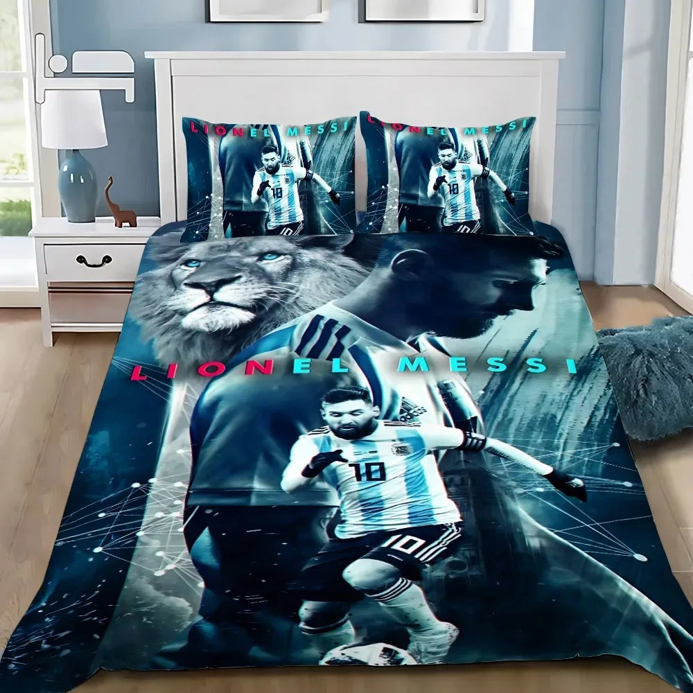 Set de ropa de cama Football Star M-messis con funda nórdica y funda de almohada para adulto, niño y niña, decoración de dormitorio infantil, tamaño individual, doble y grande