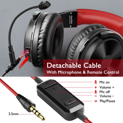 Auriculares gaming inalámbricos Bluetooth 5.2 OneOdio 110H – 110H de autonomía, sonido de graves profundos circumaurales con micrófono, auriculares 2 en 1 con cable e inalámbricos para PC y PS4