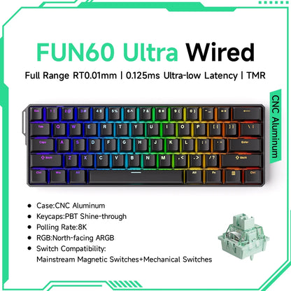 Tastiera gaming meccanica Akko MonsGeek FUN60 Ultra con switch magnetici, 60%, Rapid Trigger 8K HE/TMR, tastiera gamer personalizzata in alluminio