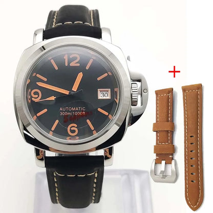 Parnsrpe Men's Automatic Mechanical NH35 Watch Polished Case Sapphire Glass Leather Strap 40mm Men's Watch