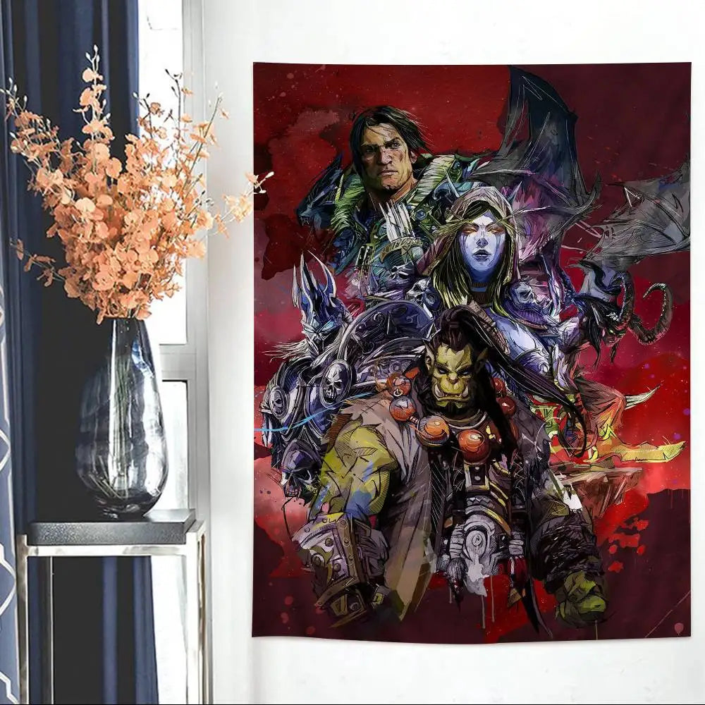 Μεγάλη επιτοίχια ταπισερί με εκτύπωση Hot Game World Of Warcraft, οικονομική χίπικη διακόσμηση τοίχου, μποέμ επιτοίχιες ταπισερί, μάνταλα για διακόσμηση σπιτιού