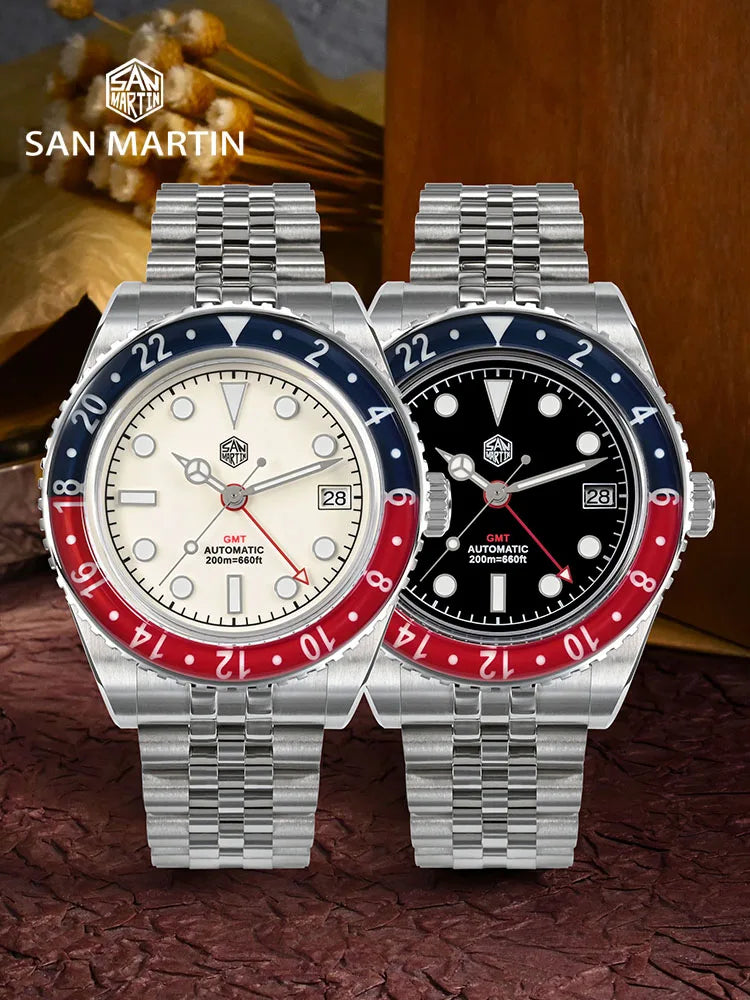 San Martin NH34 40mm GMT Luxury Sports Style Full Luminous Bidirectional Sapphire Bezel Automatic Mechanical Watch 20 Bar SN0005