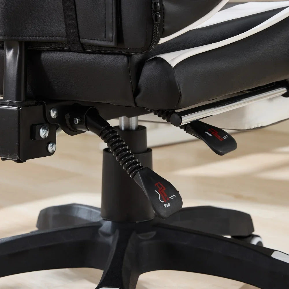 360° Swivel Ergonomic Racing Design Gaming Chair Leather High Back Office Chair Height Adjustable Task Chair, Black & White
