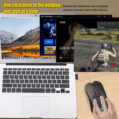 Rato sem fios recarregável por USB para destros, rato Type-C para portátil e computador, clique silencioso, retroiluminado, rato gaming 3600cpi