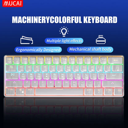 MUCAI MK61 USB Gaming Esports Mechanical Keyboard 61 Key Red Axis Wired Detachable Cable RGB Backlight Hot Swap