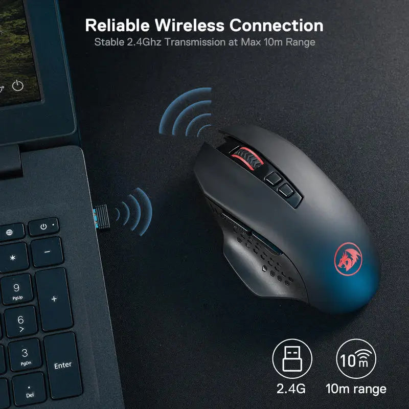 Redragon M656 Gainer Wireless Gaming Mouse, 4000 DPI 2.4GHz Wireless Gamer Mouse with 5 DPI Levels, 7 Macro Buttons, Red LED Backlight