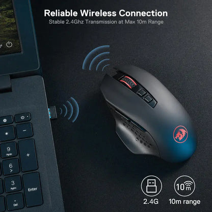 Redragon M656 Gainer Wireless Gaming Mouse, 4000 DPI 2.4GHz Wireless Gamer Mouse with 5 DPI Levels, 7 Macro Buttons, Red LED Backlight