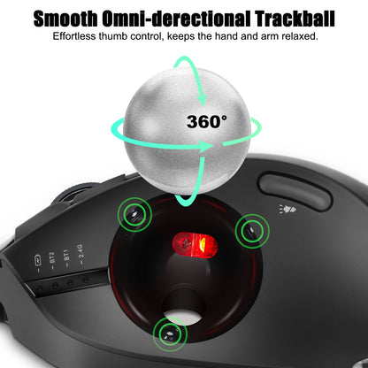 Lefon F33 Bluetooth Ergonomic Trackball Mouse, Rechargeable Wireless Trackball Mouse with Bluetooth & 2.4G, 4800 DPI Ergonomic Rollerball Mouse for PC, Office & Drawing