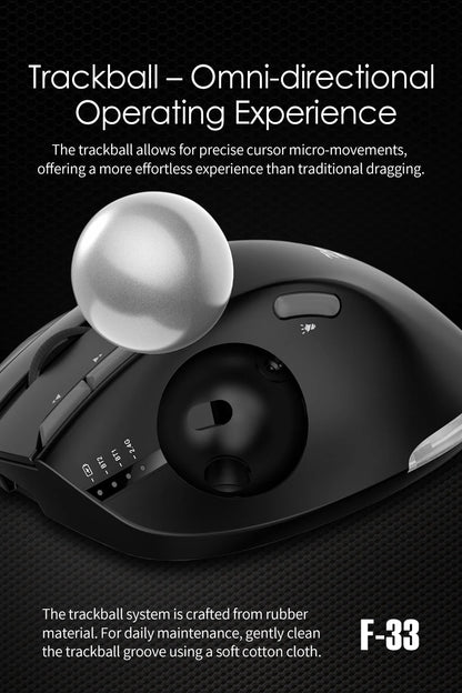 Lefon F33 Bluetooth Ergonomic Trackball Mouse, Rechargeable Wireless Trackball Mouse with Bluetooth & 2.4G, 4800 DPI Ergonomic Rollerball Mouse for PC, Office & Drawing