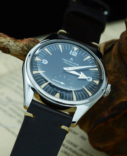 Hruodland F033 Retro Classic Quartz Men's Watches VD78 Movement Stainless Steel Black Brown Leather Strap Wristwatches