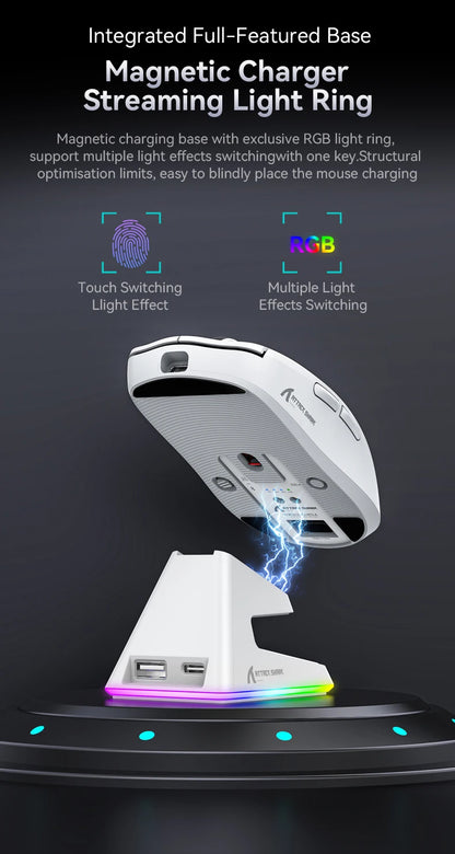 ATTACK SHARK X6 Tri-Mode Gaming Mouse with Magnetic Charging Dock, 26K DPI PixArt PAW3395 Sensor, 49g Ultralight Wireless Gaming Mouse for PC, Mac & Xbox