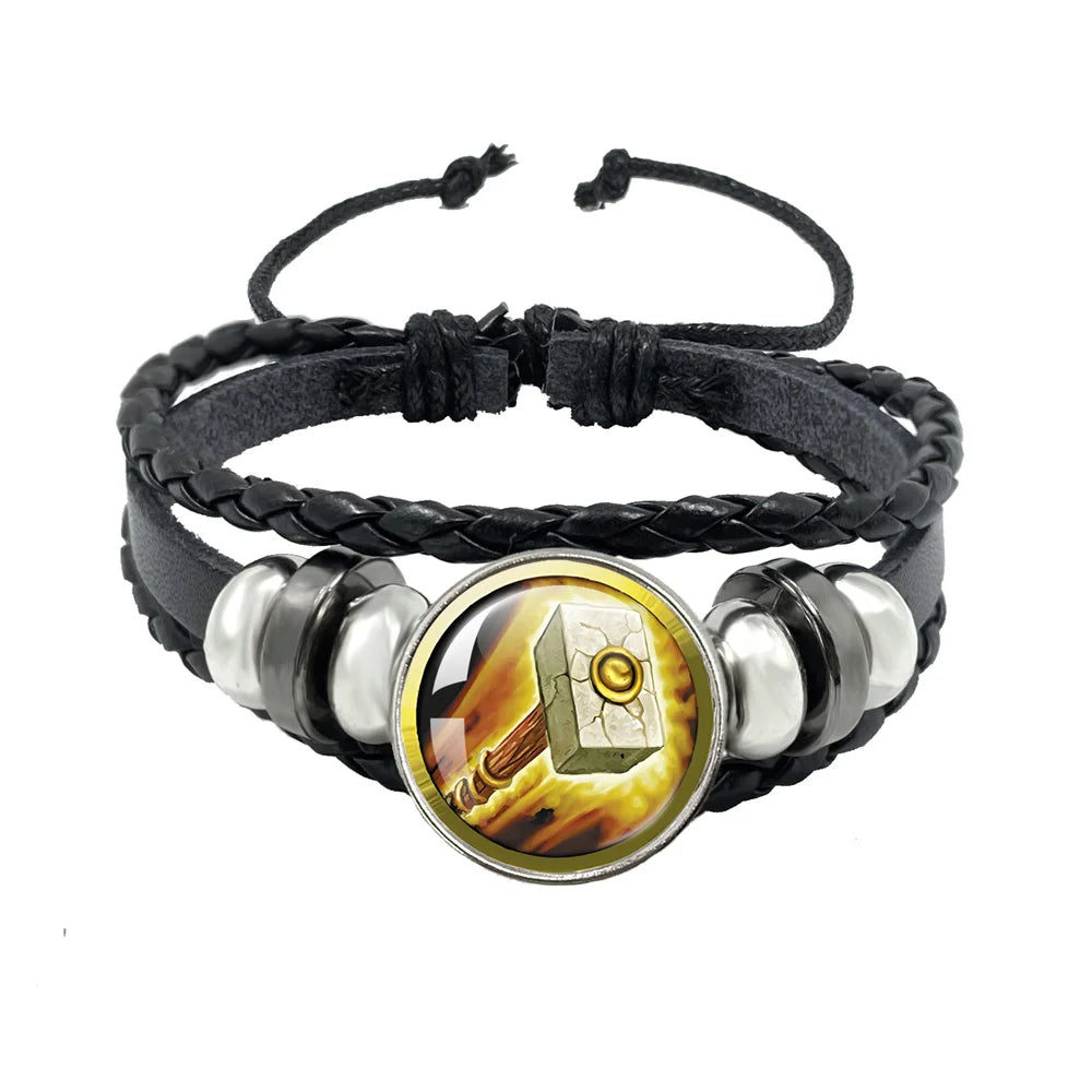 Classic Games World Of Warcraft Hearthstone Glass Leather Rope Bracelet For WOW Alliance and Horde Combatant Gift