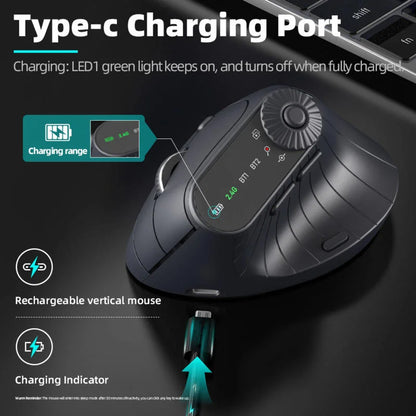 Rato gaming vertical sem fios ergonómico 2.4GHz BT RGB, modo duplo, para portátil, computador de secretária e escritório, silencioso
