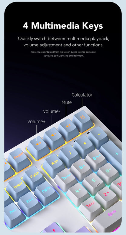 Mechanische kabelgebundene Gaming-Tastatur mit 108 Tasten und RGB-Hintergrundbeleuchtung | Gaming-Chip | Niedrige Latenz | Anti-Ghosting | Für PC-, Windows- und Mac-Gamer